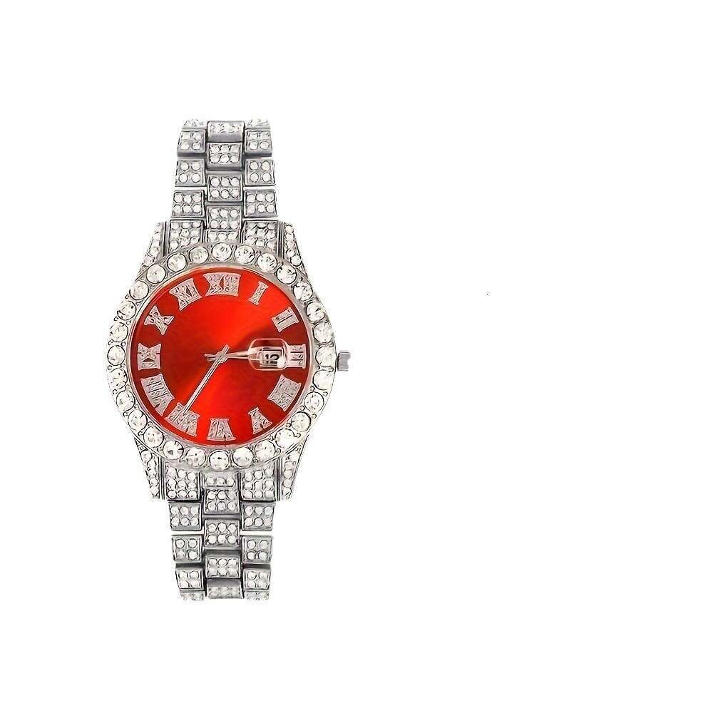 Luxury Steel Bracelet Quartz Watch Diamond-Set Hip-Hop Cuban Link Bracelet Set Watch