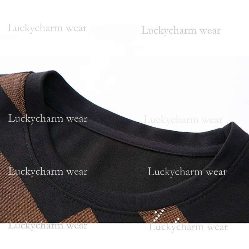 Spring And Autumn Men's Pullover Round Neck Letter Print Contrast Rhinestone Hoodies T-Shirt Long Sleeve Fashion Casual Tops