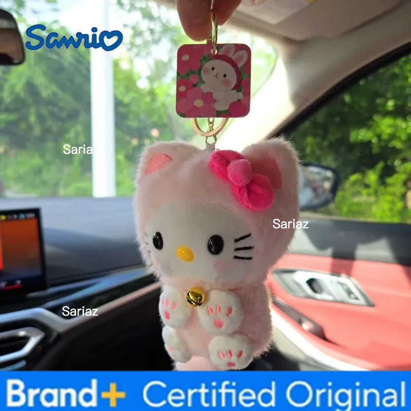 Sanrio Kawaii Hello Kitty Plush Doll Keychain Fashion Cartoon KT Backpack Pendant with Bell Bag Decoration Children Toy Holiday Gifts H251225