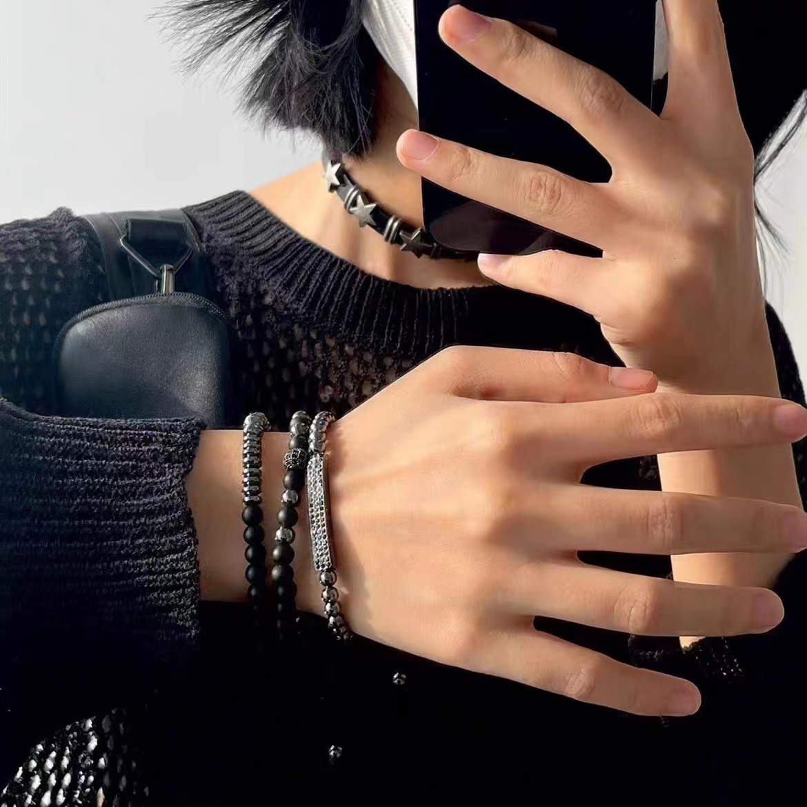 Anil Arjandas Mens Bracelet Set Jewelry 3Pcs/Set 8mm Black CZ Ball 4/5mm Copper Bead Braided Macrame Bracelet Set 240918