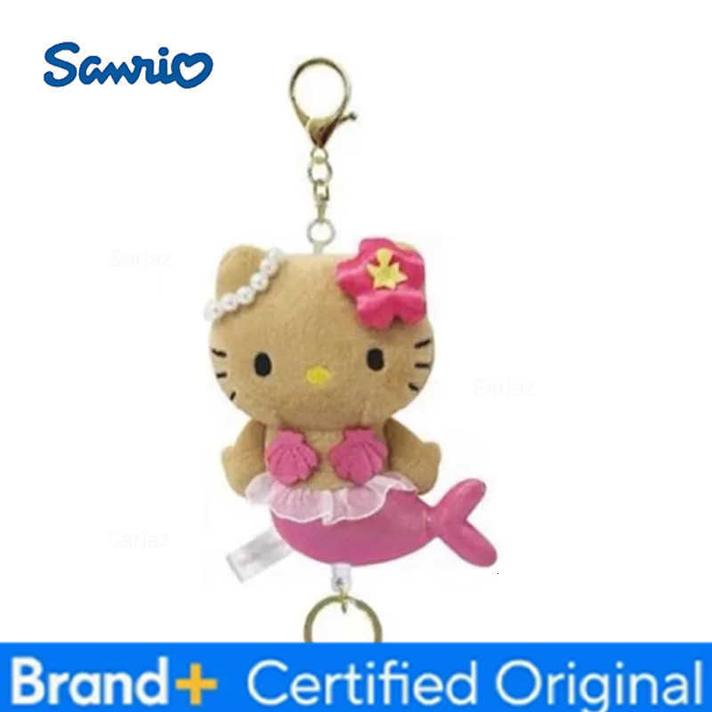 Sanrio Kawaii Hello Kitty Unicorn Black Skin Mermaid Telescopic Plush Keychain Backpack Pendant Decoration Girl Birthday Gift H251225