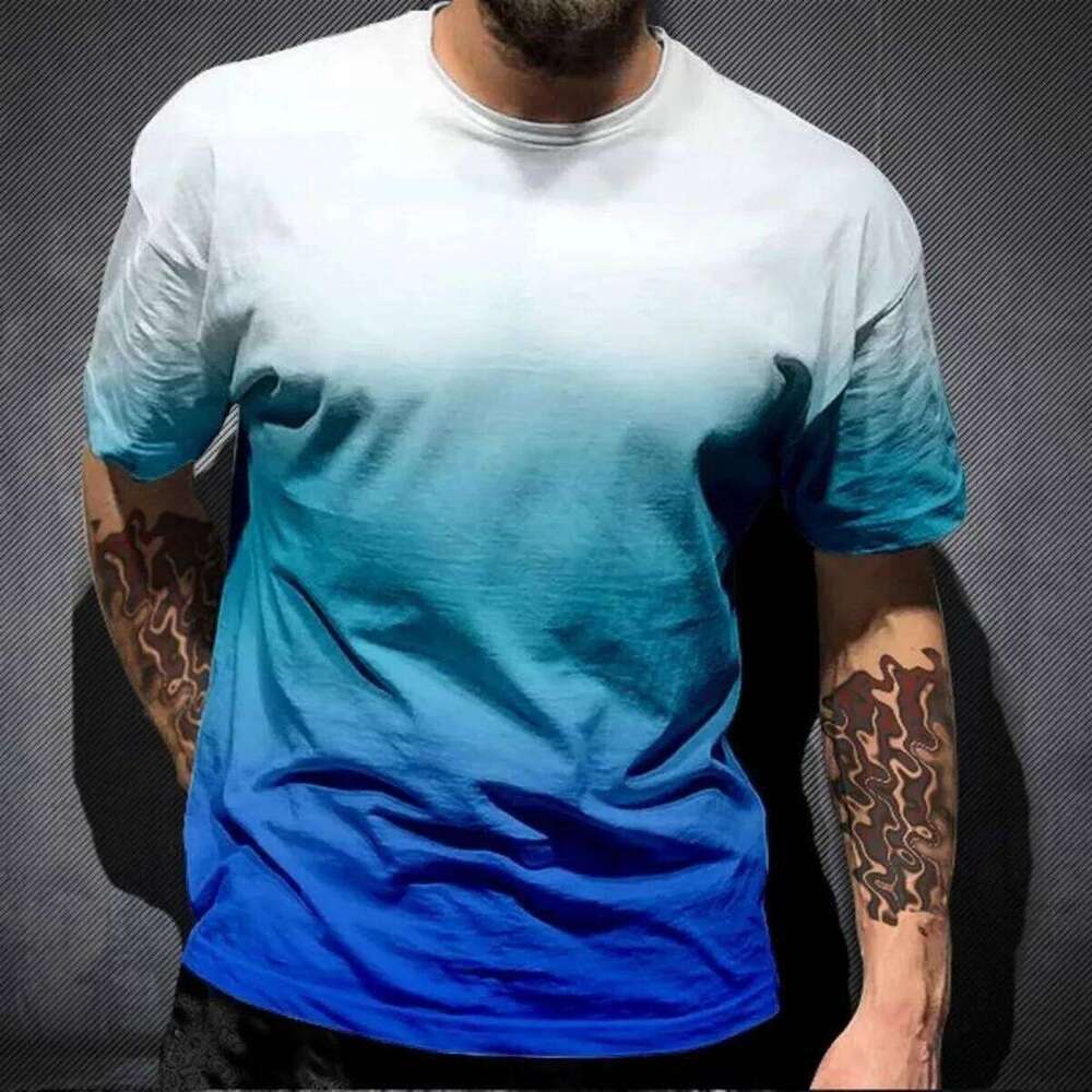 Fashionable Men's Breathable Round Neck T-Shirt With Gradient Printed Pattern, Outdoor Sports And Leisure Quick Drying Casual To