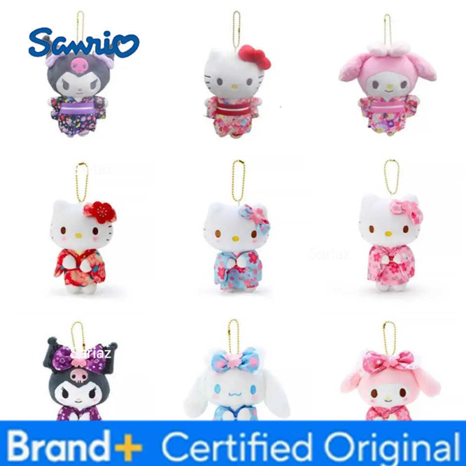 Sanrio Kawaii Melody Hello Kitty Sakura kimono zipper plush doll keychain Backpack pendant decoration accessories birthday gift H251225