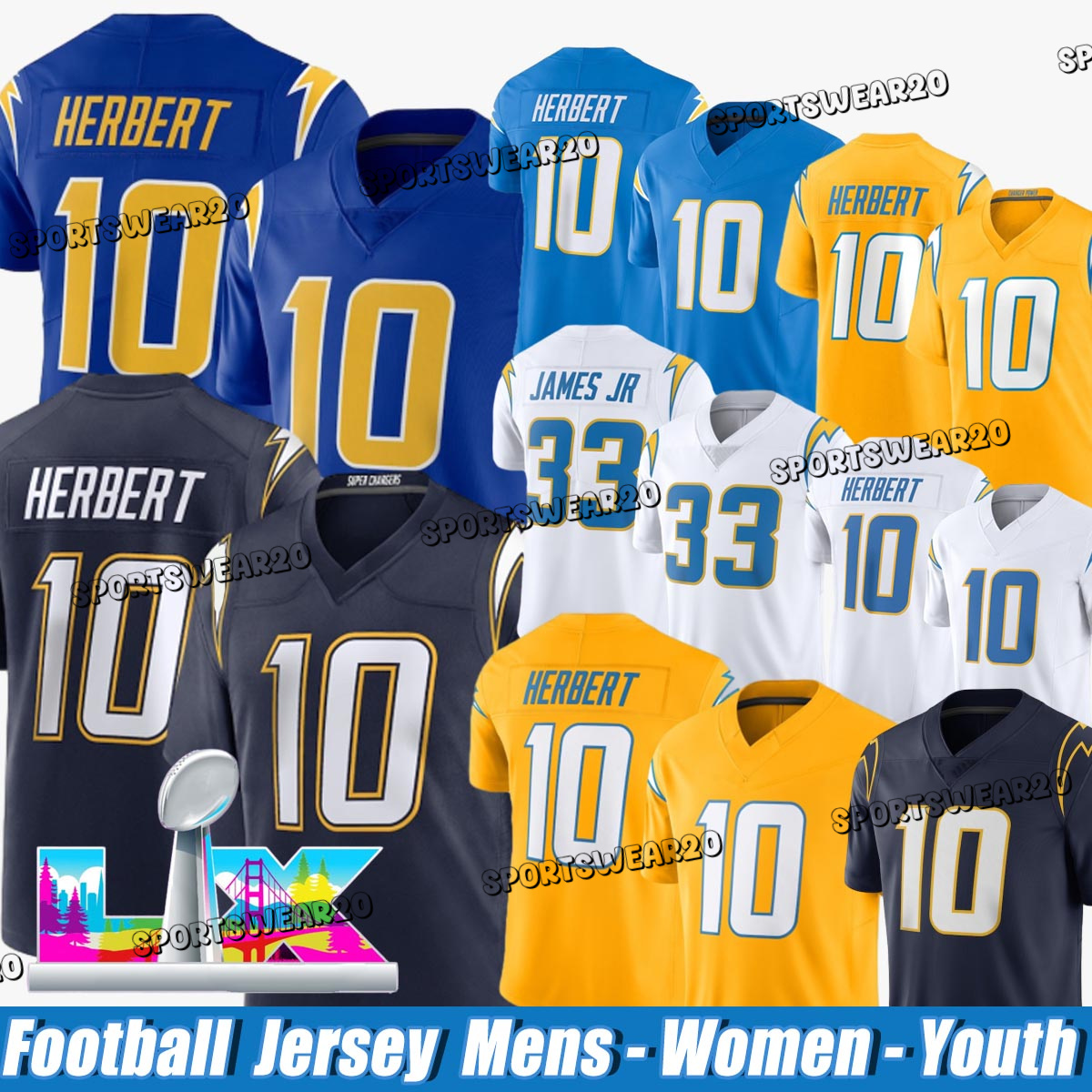 Los Angeles city Chargerss jersey Justin Herbert Ladd McConkey Derwin James Joe Alt Joey Bosa LaDainian Tomlinson Khalil Mack Will Dissly Football Jerseys