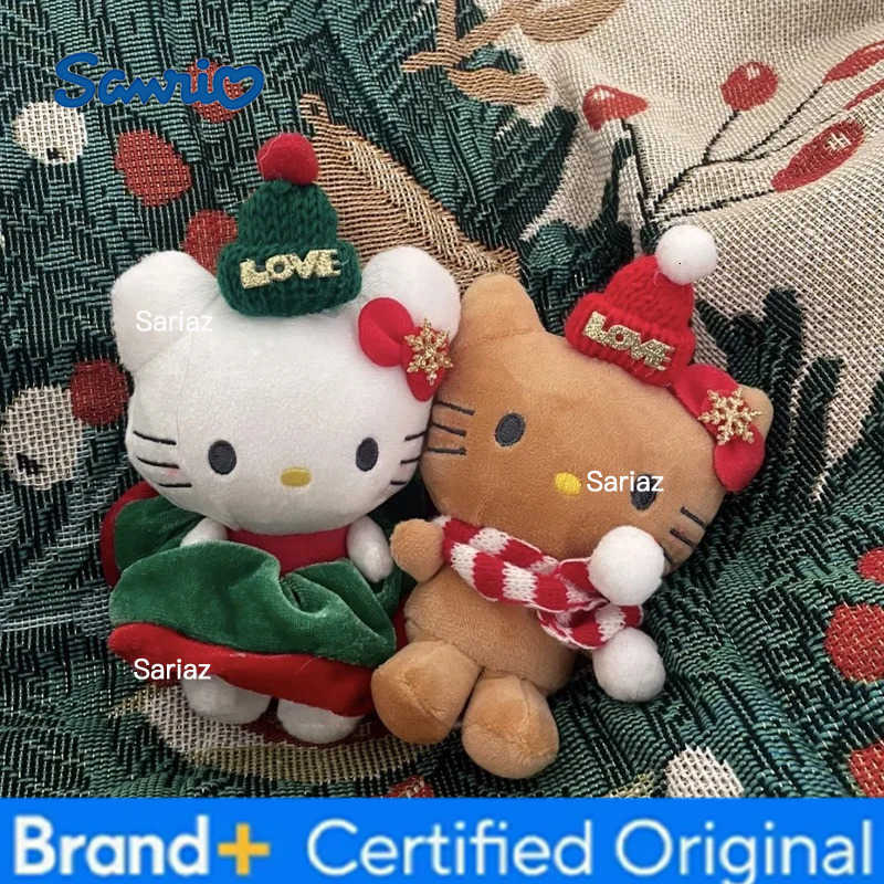 Sanrio Cute Kitty Plush Keychain Red Green Christmas Style Kitten Plush Doll Backpack Hanging Chain Christma Atmosphere Decoration Gift H251225