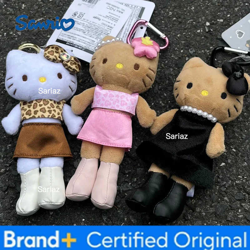 Sanrio Kawaii Hello Kitty Leopard Print Long Leg Doll Keychain Black Animation Peripheral Cute Plush Keychain Girls Birthday Gifts H251225