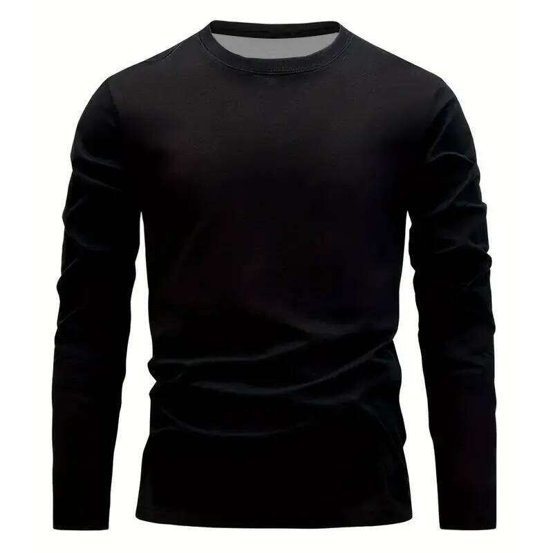 Spring And Autumn Men's Solid Color Round Neck 100% Polyester Fiber Casual Loose Long Sleeve T-Shirt