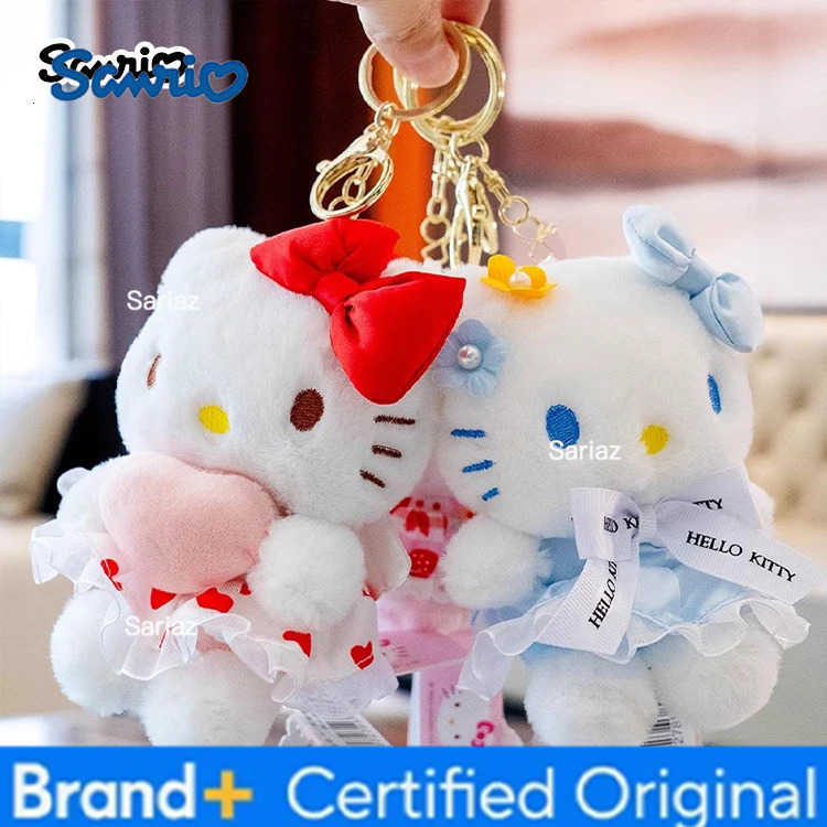 Sanrio Cartoon Kuromi Hello Kitty Plush Pendant Keychain Key Ring Anime Action Figures Collection Model Toys Kids Jewelry Gifts H251225