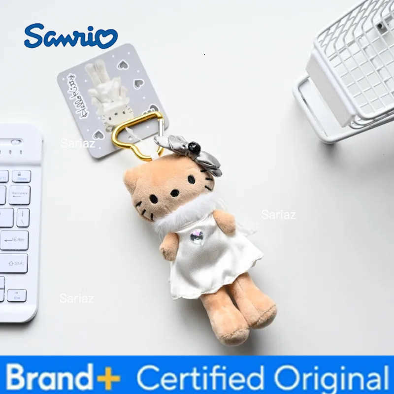 Sanrio Cartoon Kawaii Hello Kitty Lady Style Black Leather Long Legs Kitty Adorable Plush Toy Heart Shaped Keychain Holiday Gift H251225