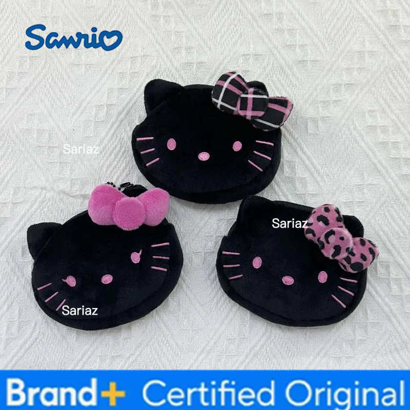 Sanrio All black Hello Kitty fluffy plush toy Keychain Kawaii Cartoon black pink Kitty Bag Car key ring Girly Plush Coin Purse H251225