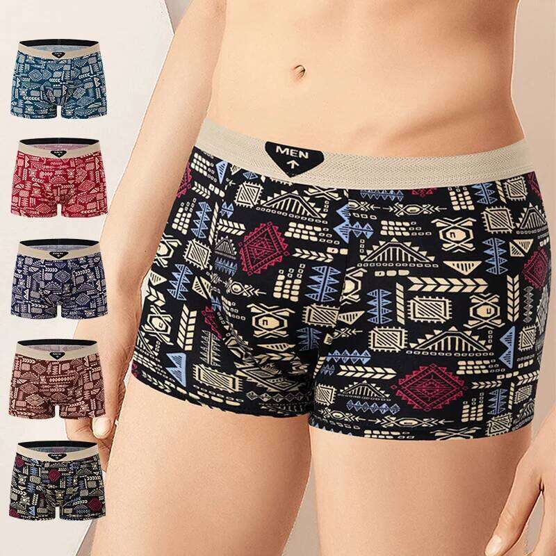 5 Pcs Fashionable And Versatile Printed Underwear For Men In All Seasons Comfortable Plus Size Youth Boxer Casual Shorts X251225