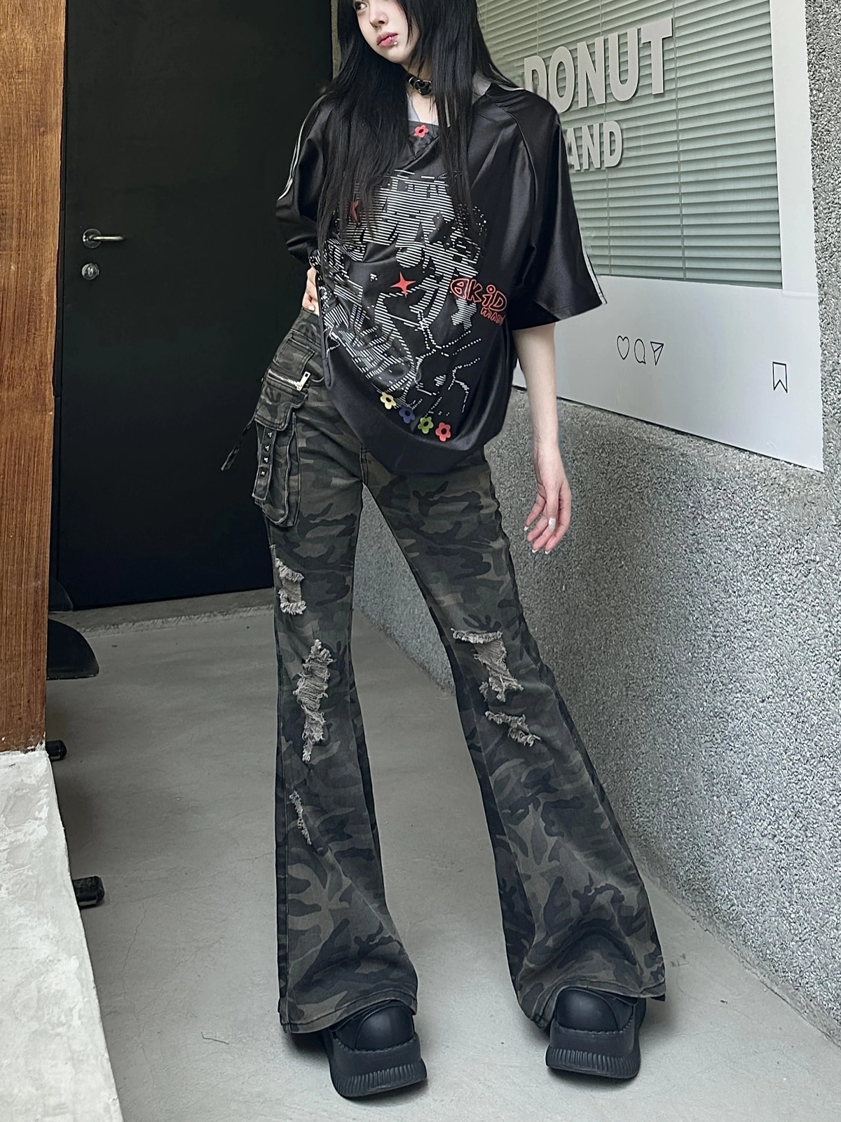 Autumn Winter Womens Harajuku Denim Flare Pants Low Rise Camouflage Cargo Jean Bell Bottom Y2k Cowbow In Kpop Grunge 251225