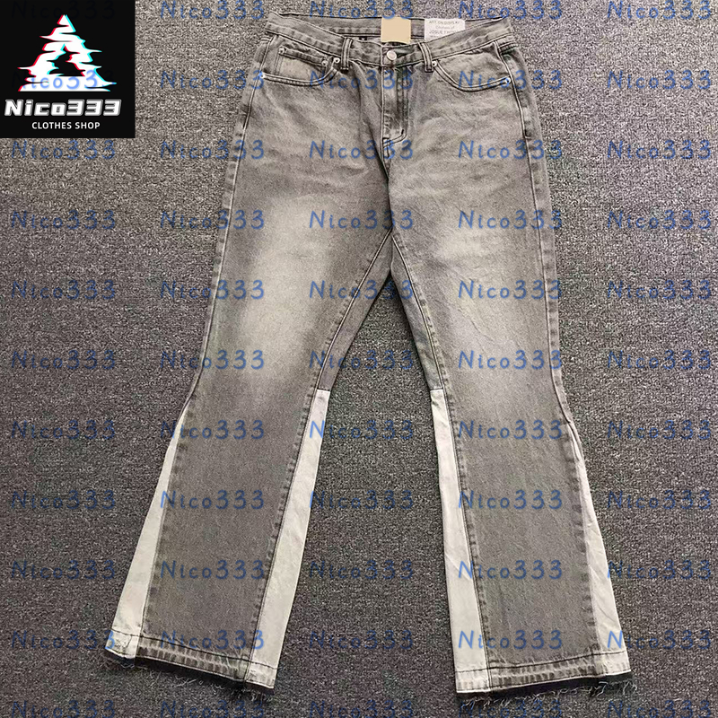GA flared jeans gray splicing color collision legs frayed design washed vintage hundred street casual jeans for men and women