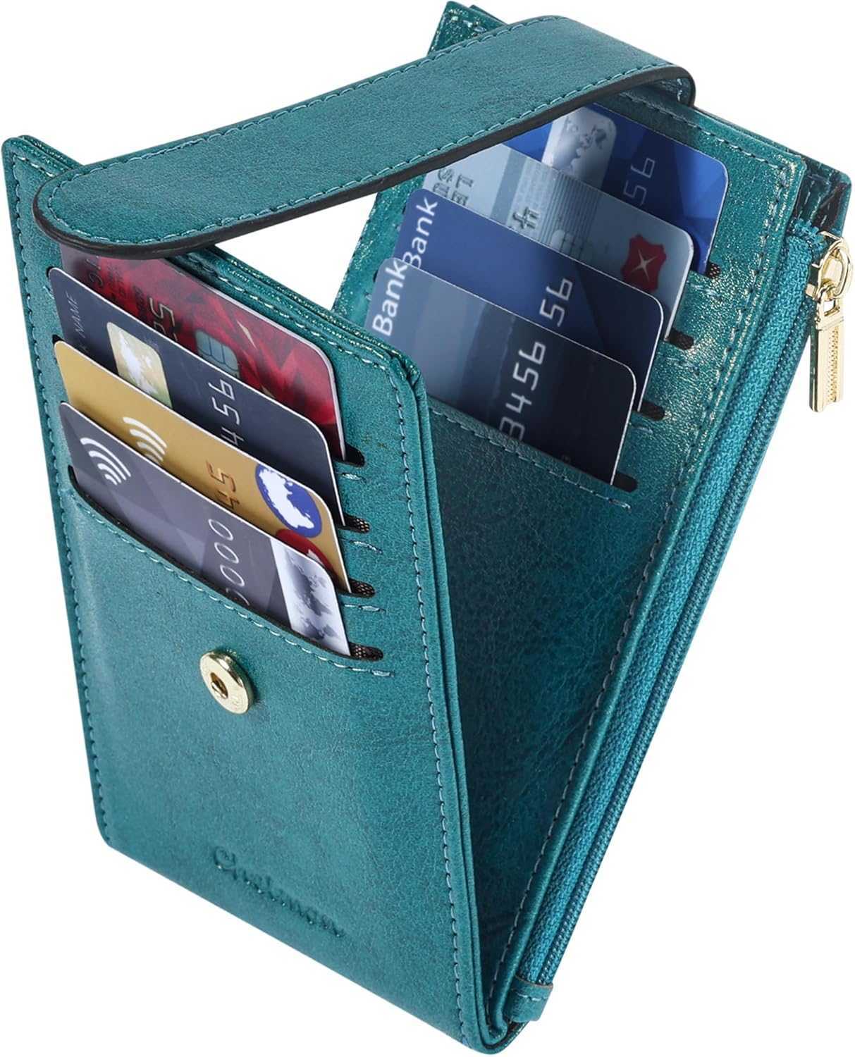 Wallet Slim RFID Blocking Bifold Multi Card Case Wallet with Zipper Pocket Peacock Blue M251225