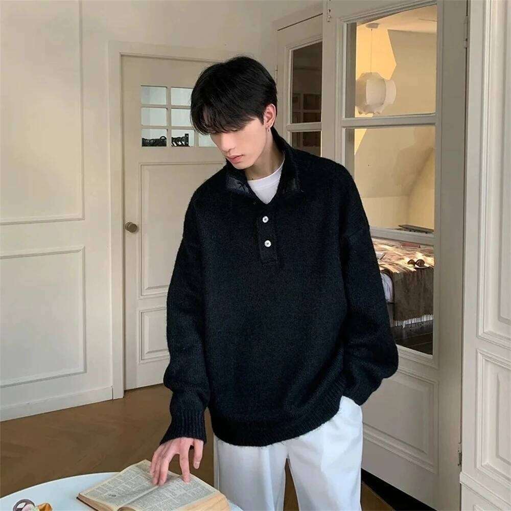 New Men High Collar Knitted Button Up Autumn Winter Warm Outerwear Loose Lazy Style Fashion Turtleneck Knit Sweater