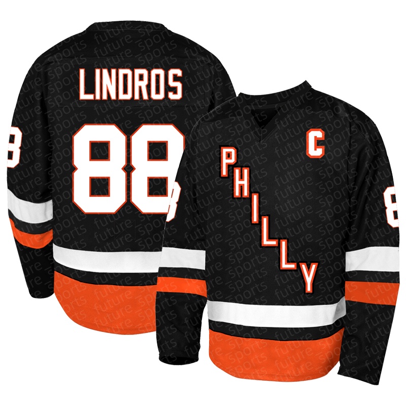 Men's black casual ice hockey jersey, vintage Philadelphia embroidered ice hockey sports shirt, fashionable and energetic V-neck sports top