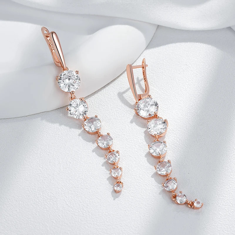 Kinel Sparkling White Natural Zircon Long Dangle Earrings For Women Fashion 585 Rose Gold Color Party Accessories Daily Jewelry 251223