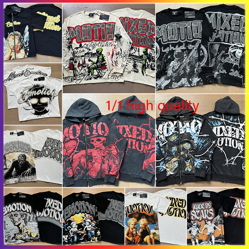 mixed emotions shirt men rhinestone designer t shirt y2k shirt graphic tee summer loose fit shirts campus fashion shirt casual shirts hip hop tees MIXED EMOTION US/S-XL