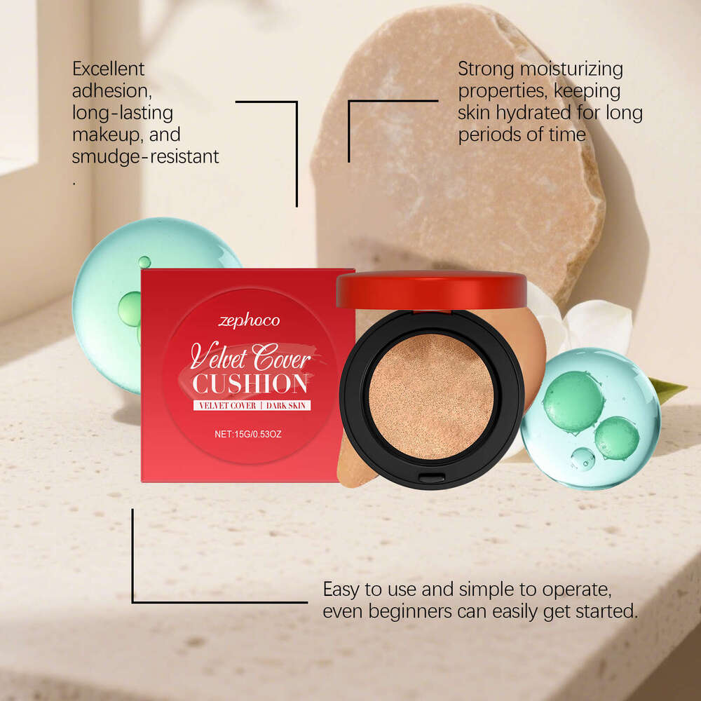 Zephoco Dark Skin Tone Moisturizing Concealer Velvet Texture Natural Base Makeup Lightweight and Smooth Non-Cakey Cushion