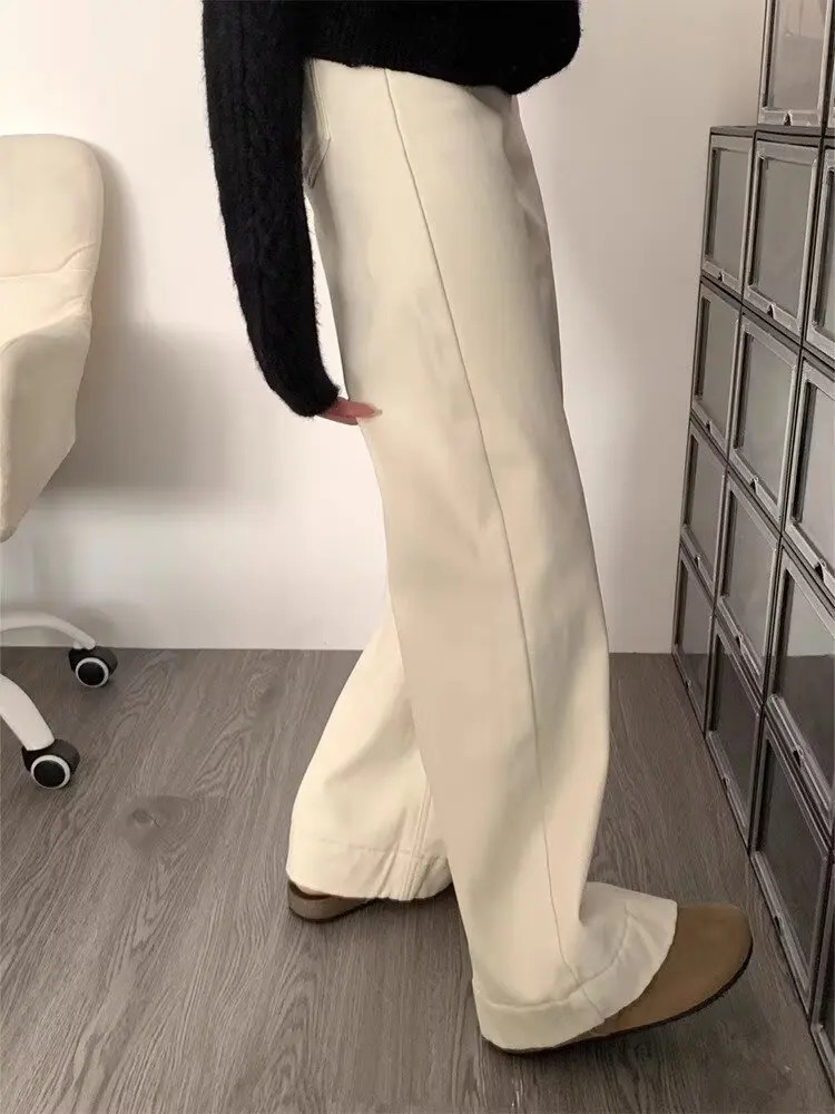 Fall Winter Womens Loose Pants Style Casual Slimming Pure Color High Waist Straight Jeans 251225