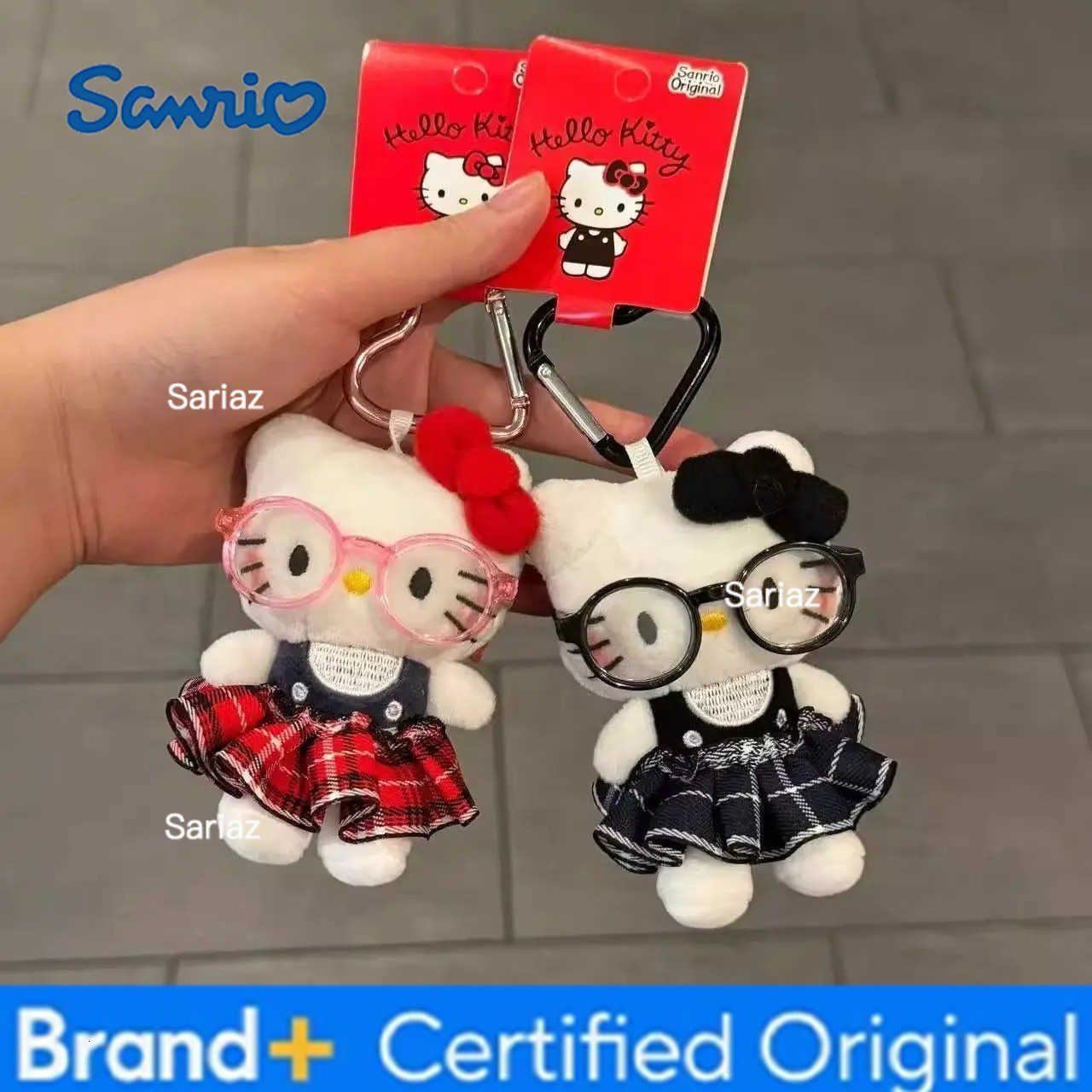 Sanrio Cute Glasses Hello Kitty Pendant Girl Doll Backpack Pendant Bag Plush Doll Keychain Car Hanger H251225