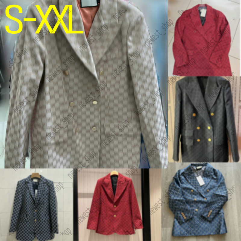 S-XXL Western clothing womens Blazers designer luxury ladies outwear Double letter pattern single breasted coat slim fit Jacquard casual red blue khaki Suits