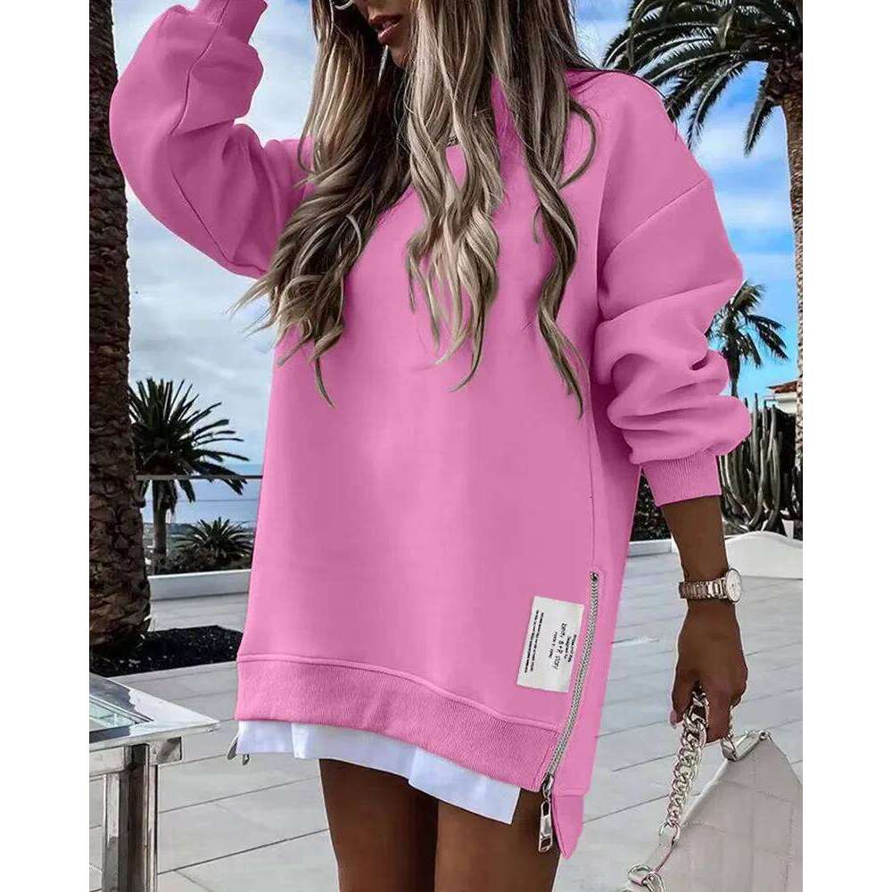 Autumn Sweatshirt Dress For Women New Sleeve Loose Zipper O Neck Long Causal Pullover Tops