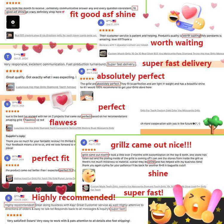 Super Sparkling Grillz 8 Top 8 Bottom Sterling Silver 925 Custom Hip Hop Moissanite Grillz