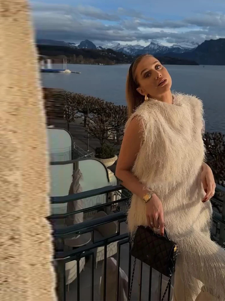 Tassel Womens Pant Sets Sleeveless ONeck Top Female Straight Solid Elegant Fashion Suit Casual Chic Women 251225