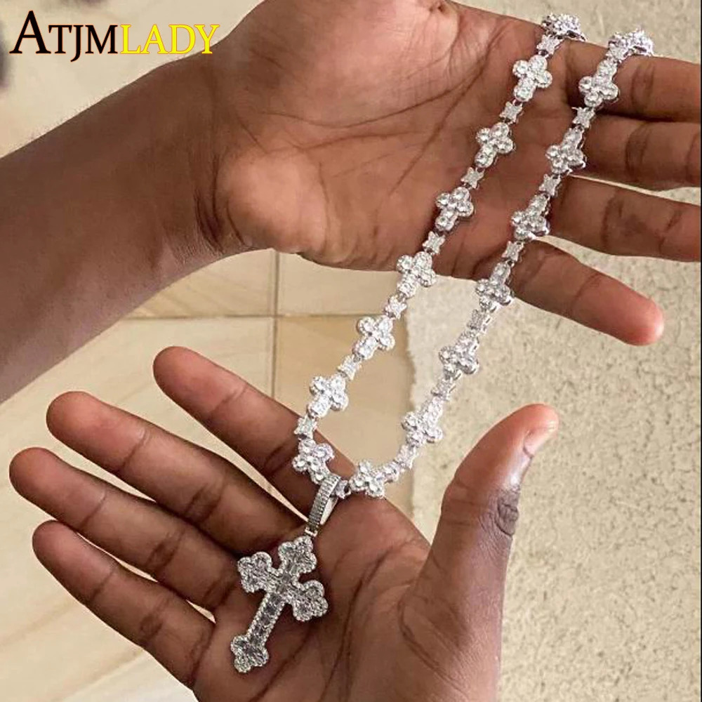 2025 Iced Out Cross Pendant Necklace For Women Men Star Link Chain Bling CZ Charm Fashion Hip Hop Jewelry 251118ww - view 3