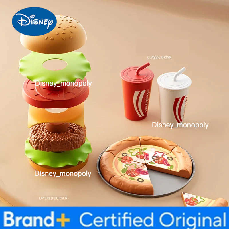 Disney Kid Kitchen Toy Set Simulation Make Hamburger Pizza Fries Pretend Play Food Cooking Cutting Game Montessori Interactive Toy Gift H251225