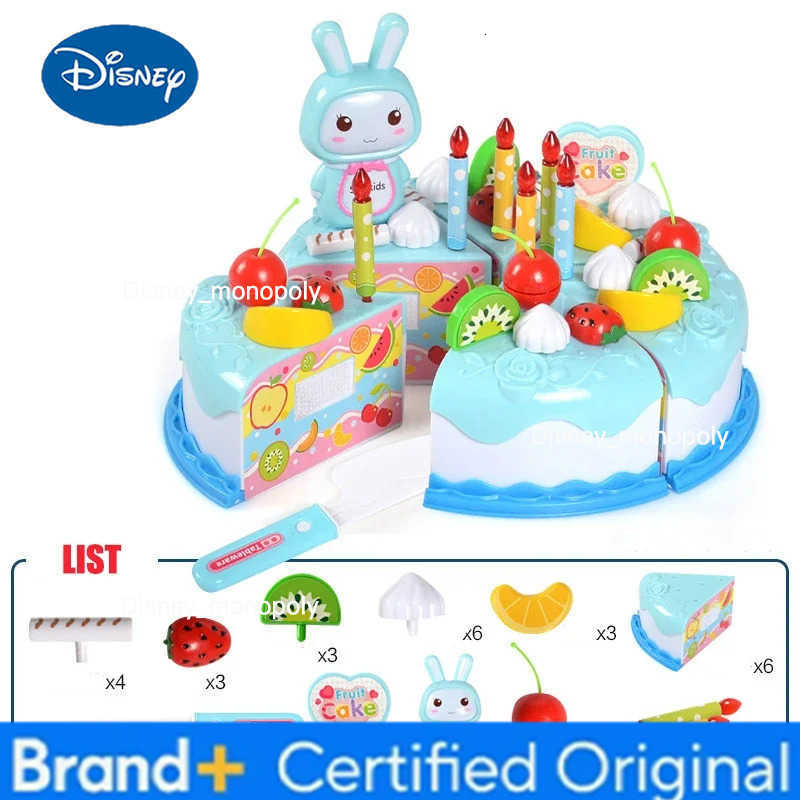 Disney Kids Toy Simulation DIY Birthday Cake Model Kitchen Pretend Play House Cutting Fruit Food Toy for Toddler Children Gift Boy Girl H251225
