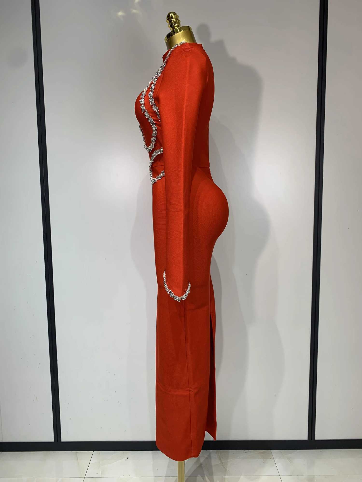 Women Sexy Long Sleeve Diamonds Maxi Long Bodycon Bandage Dress 2025 Celebrity Elegant Evening Party Luxury Birthday Dresses C251225