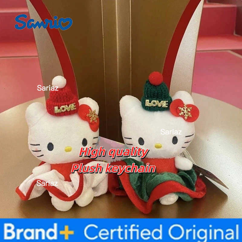 Sanrio Cute Kitty Plush Keychain Red Green Christmas Style Kitten Plush Doll Backpack Hanging Chain Christma Atmosphere Decoration Gift H251225