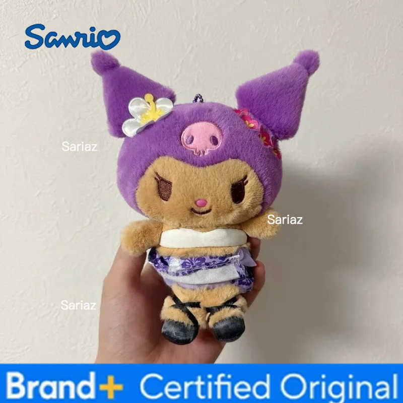 Sanrio NEW Hawaiian sunbathing Kuromi Cinnamoroll Melody Plush Keychain summer tan dark skin Kitty cat Plushine Doll Pendant H251225