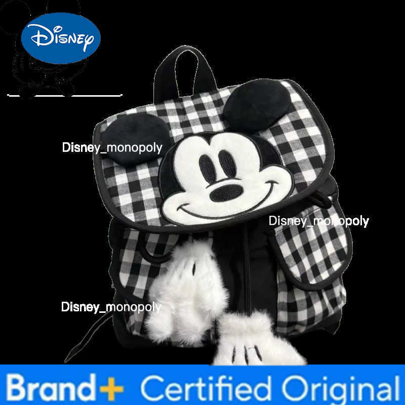 Disney cartoon cute Mickey Korean backpack black and white checkered campus student schoolbag ins style travel storage backpack H251225