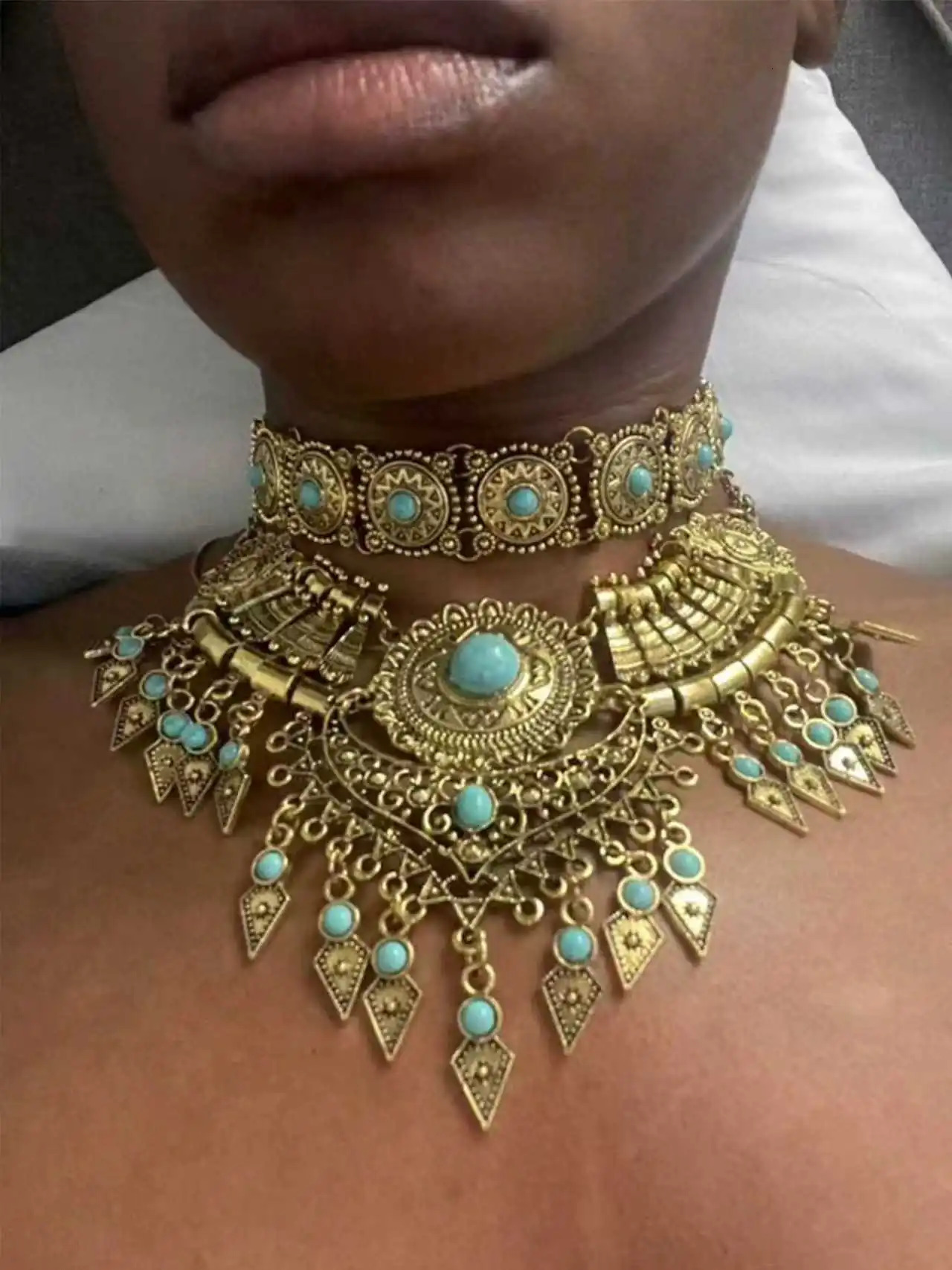 Layered Bohemian Statement Necklace Womens Fashion Retro Teardrop Tassel Collar Jewelry for Casual Matching Party Styling 251223