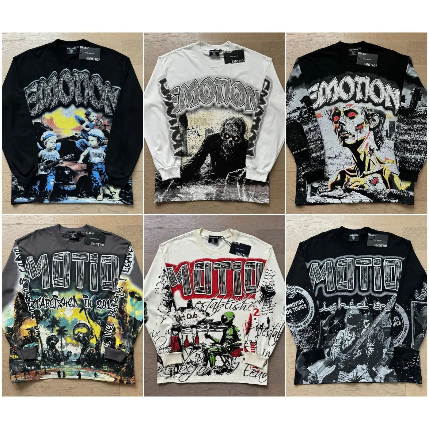 2026 MIXED EMOTION Long Sleeve T-shirt Men Women High Street Full Print Quality Crewneck Hip Hop Oversized Tops 251225