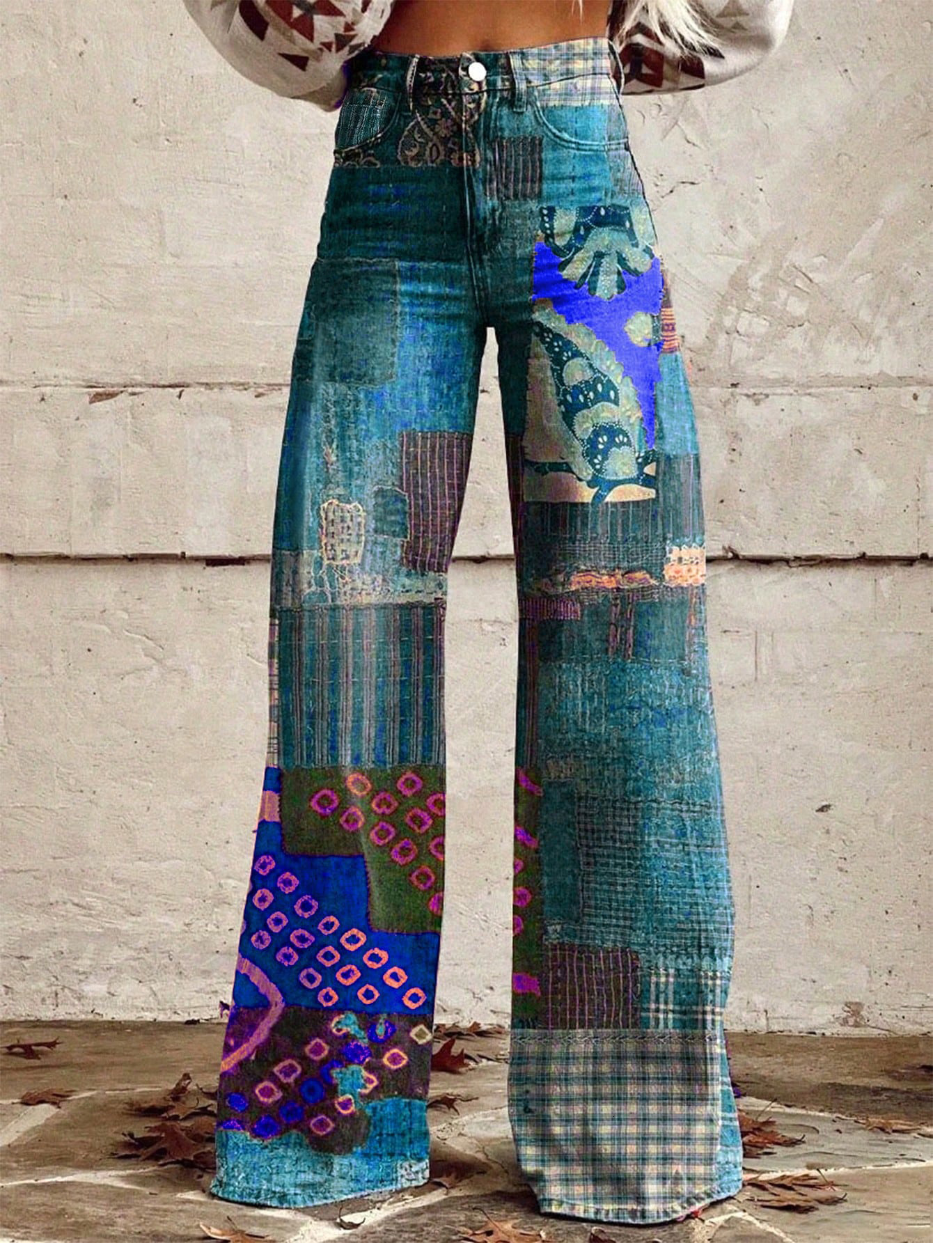 Womens Spring Patchwork Denim Big Flare Pants Vintage Zipper Streetwear Pocket Wide Leg Tassels Mid-Waist Jeans Pants 240822