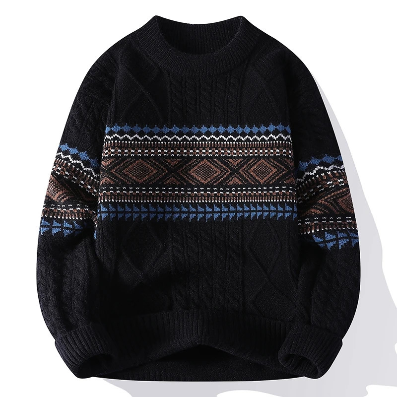 Style Male Embroidery Pullover Winter Warm Knit Sweater Round Neck High Quality Oversized Fashion for Man 251225