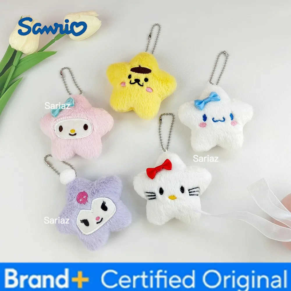 Sanrio Stuffed Hanging Keychain Hello Kitty Kuromi Cinnamoroll Star Cute Cartoon Doll Bag Accessories Ornament Keychains Gifts H251225