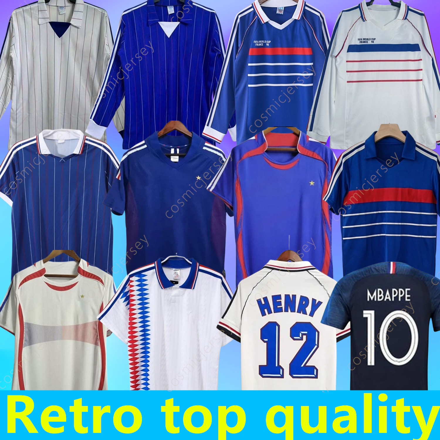 2000 Retro version French soccer jersey 96 98 02 04 06 ZIDANE HENRY MAILLOT MBAPPE PLATINI PIRES ANELKA DE FOOT Soccer shirt 1998 Home Trezeguet football uniform sale