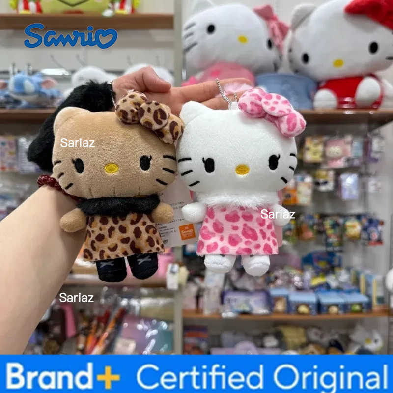 Sanrio Black furred Leopard Print Zebra Print Girly Hello Kitty Hot Girl Tail Plush Toy Pendant kawaii Y2K gal Kitty cat doll bag charm H251225