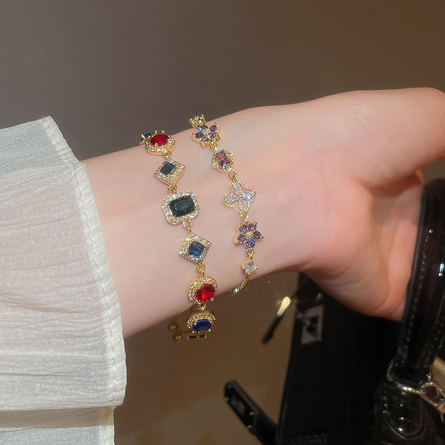 Dopamine Colorful Rectangular Zircon Bracelet Fresh Sweet Temperament Niche Design Sense Hand Jewelry High-end Accessories - view 7