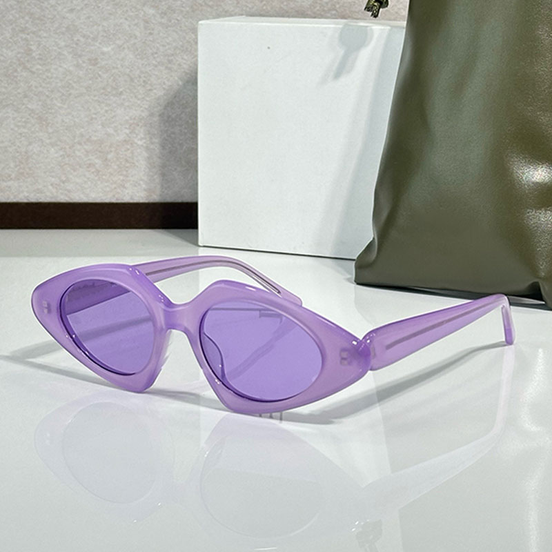 Lady Triangle shaped Sunglasses Men Designer Acetate Violet Frame Purple Lens Business Dress Evening Women Sunglasses LW40185 with Box