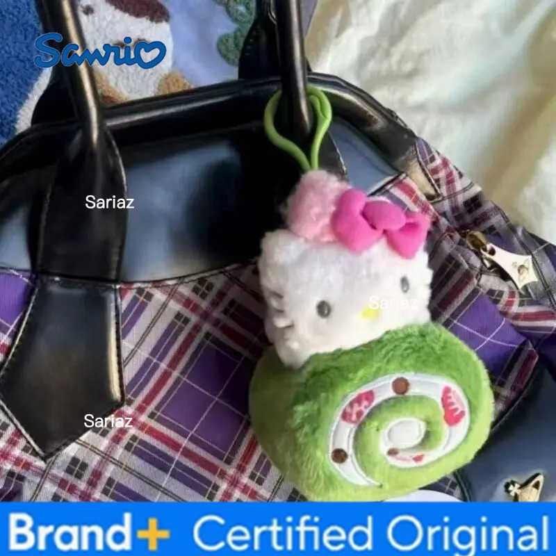 Sanrio Cute Cartoon Kawaii Matcha Series New Japanese Dessert Cake Roll Hello Kitty Plush Doll Keychain Bag Pendant Toy Gift H251225
