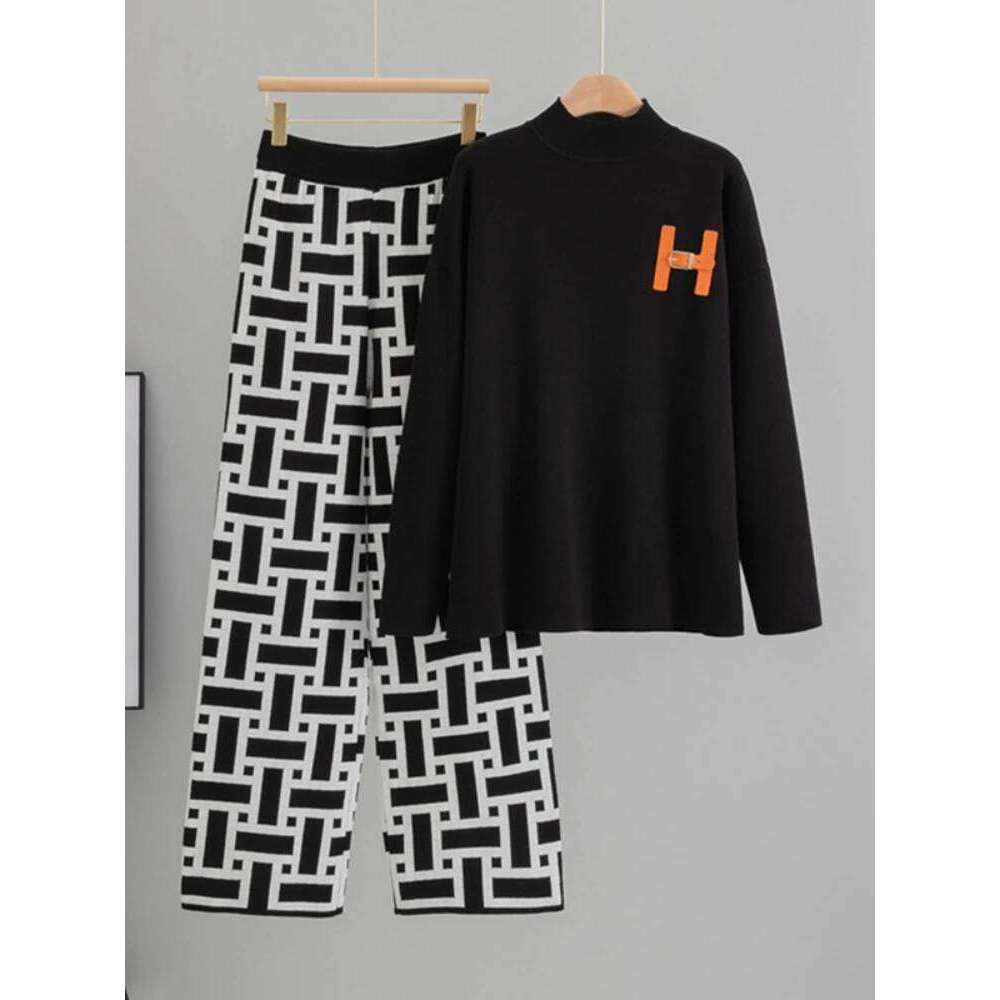 Designer Clothes New Simple Letter Loose T Shirt Sports And Leisure Wide Leg Pants Knitted Fashion Two Piece Set For Women Hot Selling - view 3