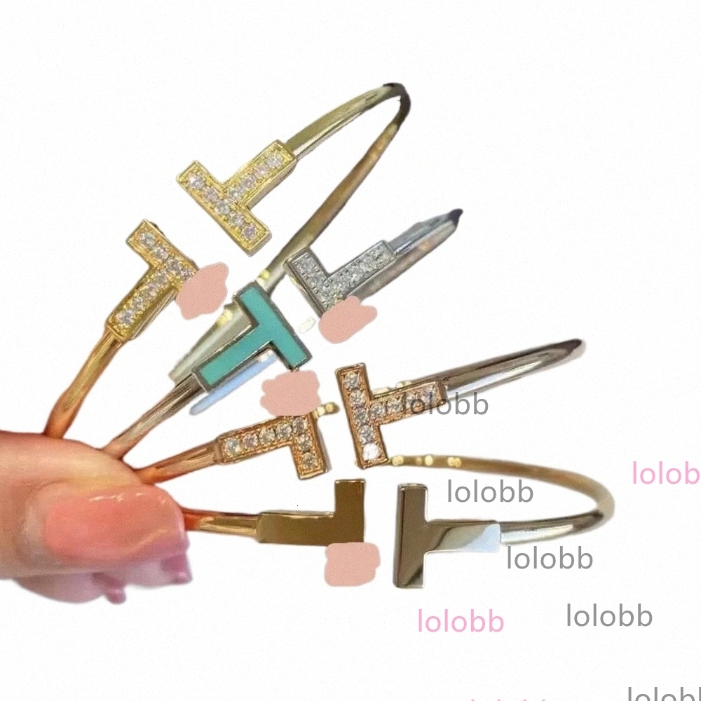 tiffamy and co tiffanyx tiffanies luxury Diamond Elastic Open Bangle Letter T Bracelet Double Tshaped 18K goldplated Bracelet Hypoallergenic Fashion Bangles UOG8