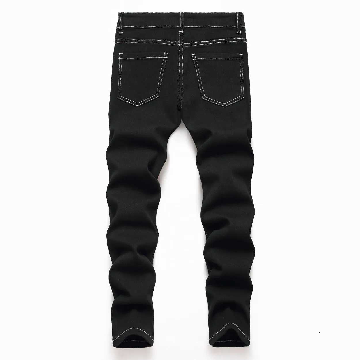 Denim Straight Pants Jeans Stretch Washed Distressed Mid Waist Ankle LengTH Trousers Big kids Streetwear 2025 C251225
