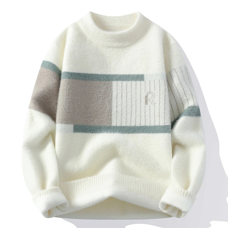 Mens Printed Street Fashion Casual Sweaters Autumn Winter Slim Fit Men Sweater Thicken Warm Wool Pullovers Full 251225